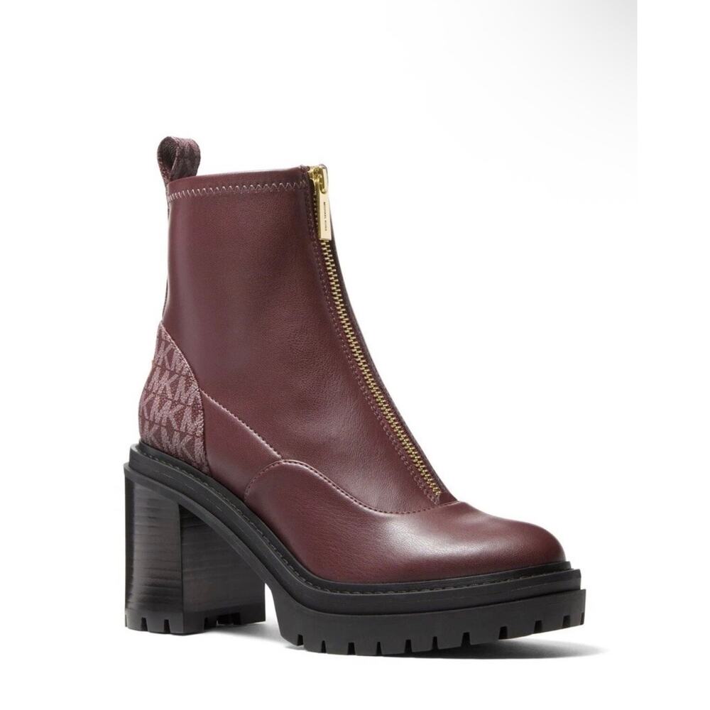 Michael Kors Cyrus Zip-Up Platform Bootie Monogram Merlot